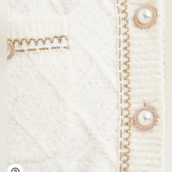 Fluffy Contrast Trim Faux Pearl Button Cardigan | Tweed Jacket | URBAN REVIVO - Picture 8 of 8